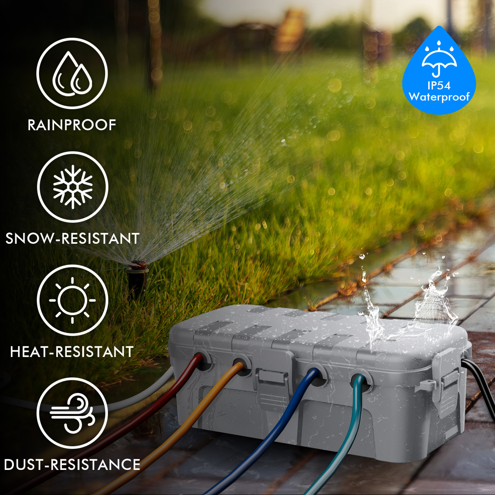 Outdoor Power Strip With Cover - Wodoszczelna, zewnętrzna skrzynka elektryczna z 6