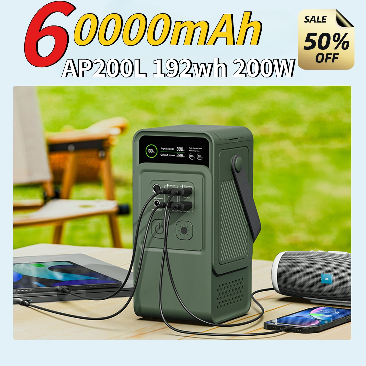 Outdoor Power Kit - Stacja zasilania kempingowa 60000mAh 200W 192Wh