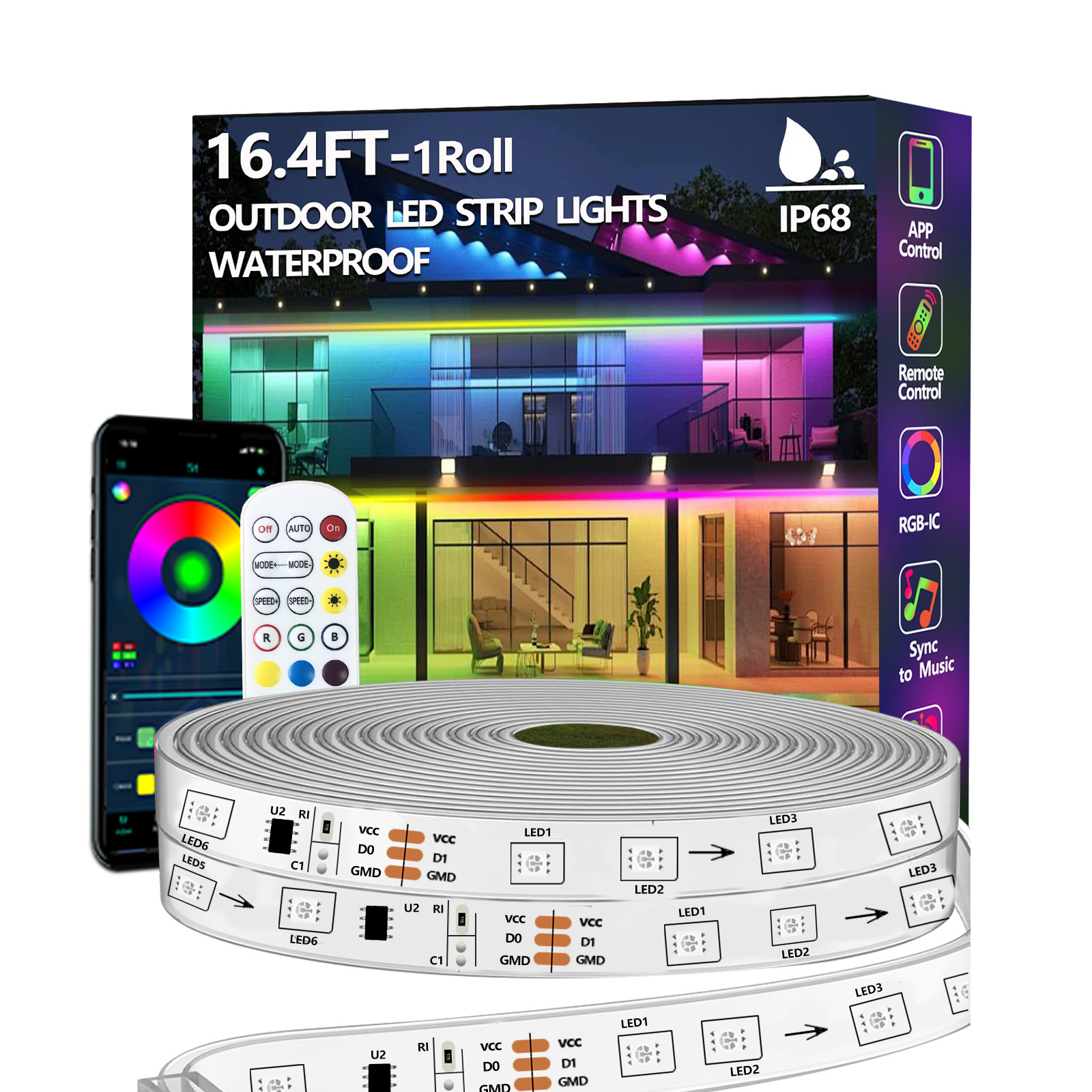 Outdoor Power Strip Weatherproof - Wodoodporna taśma LED do użytku zewnętrznego,