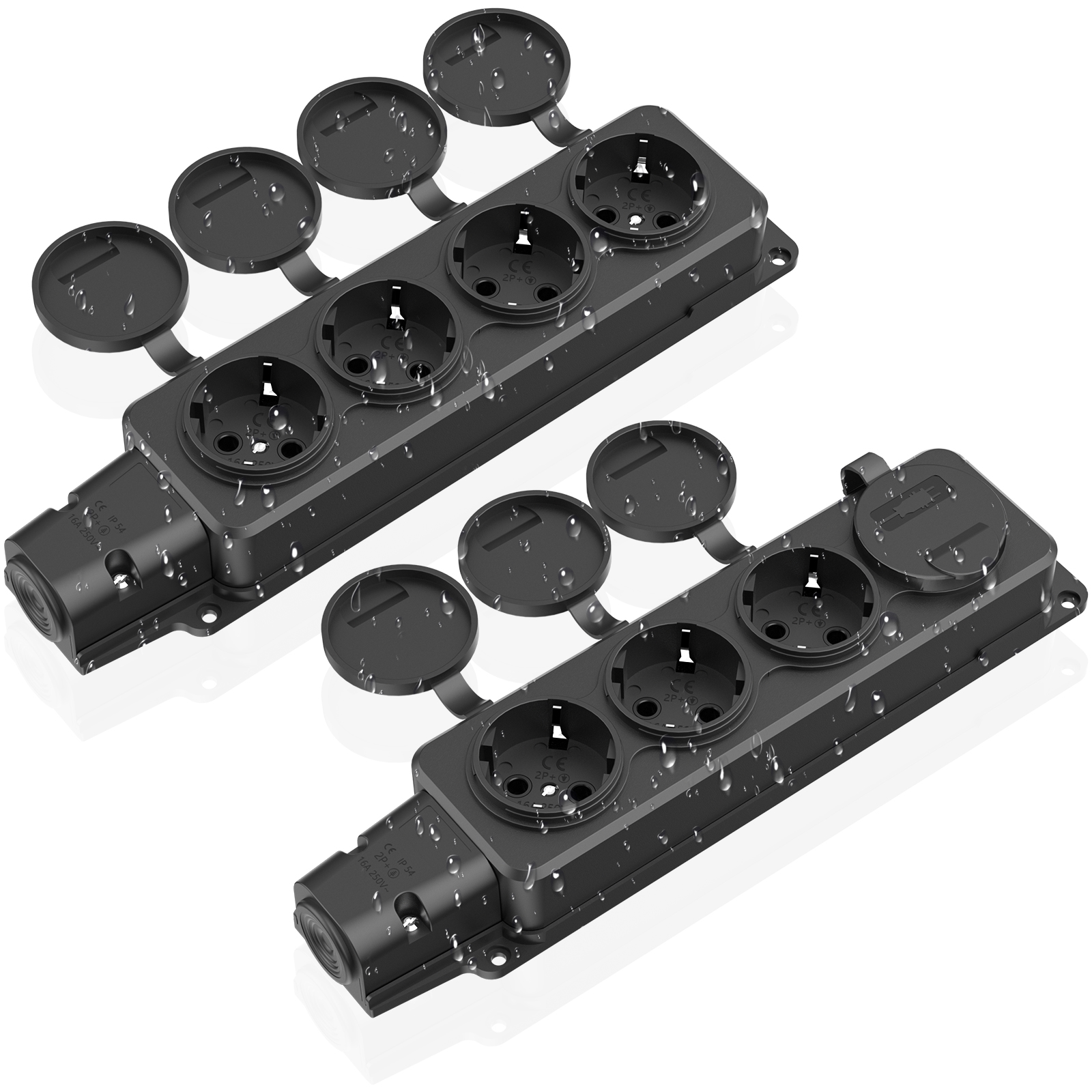 Outdoor Power Strip With Cover - 2 szt. Gniazdo zewnętrzne UE Wodoodporne