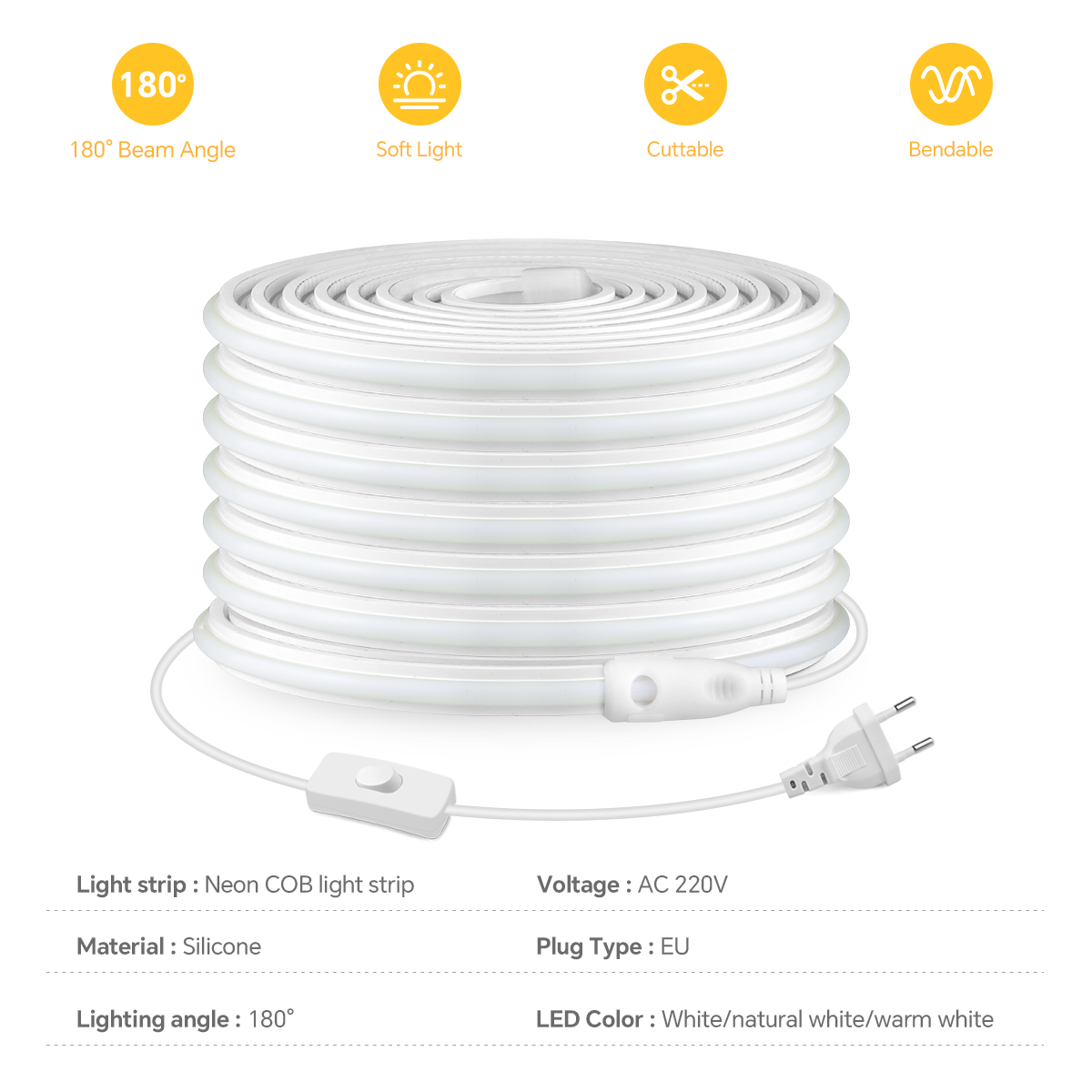 Taśma LED COB 220V o wysokiej  – Outdoor Power Strip Weatherproof recenzja i cena