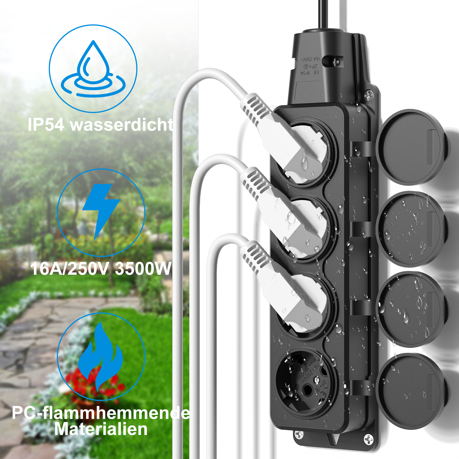 2 szt. Gniazdo zewnętrzne UE W – Outdoor Power Strip With Cover recenzja i cena